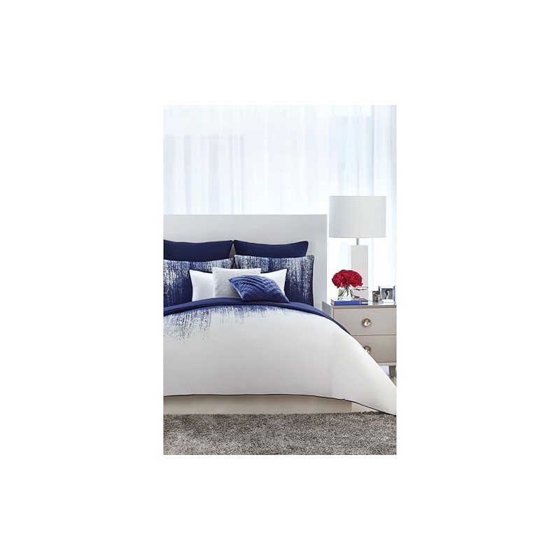 Vince Camuto Lyon Blue and White Cotton 1-Piece Shower Curtain