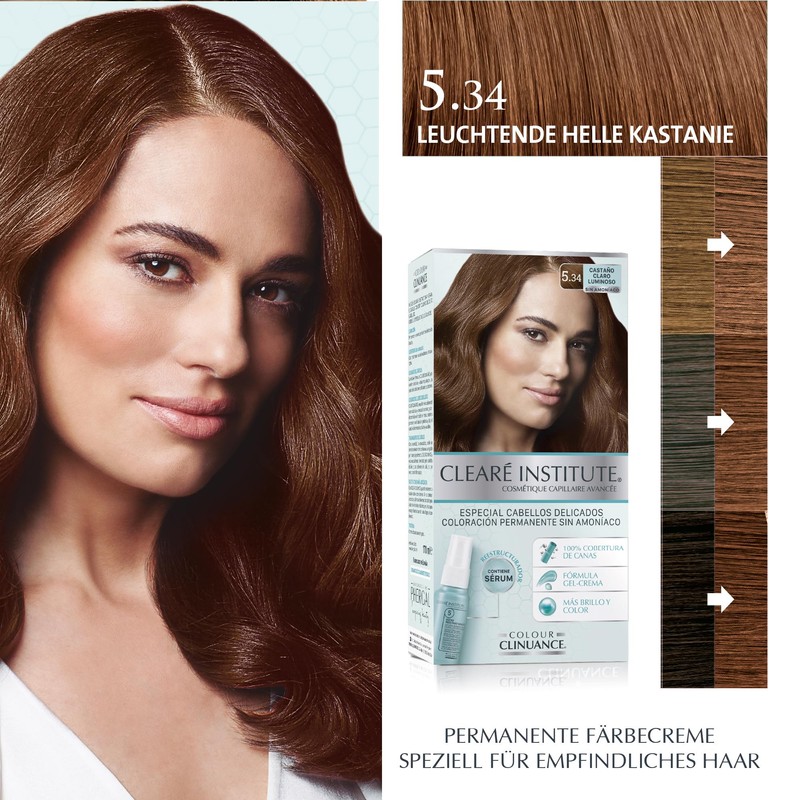 Clinuance Permanent Colouration without Ammonia, Sensitive Hair, 5.34 Chestnut Brown