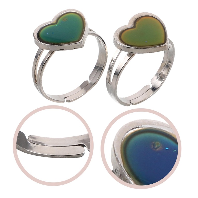 Healeved 2Pcs Heart Shape Temperature Changing Mood Rings Chic Emotion