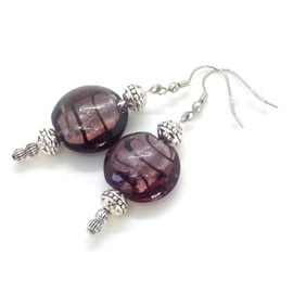 Handmade earrings in flat violet lampwork glass beads and silver-plated brass, vintage style, French craftsmanship