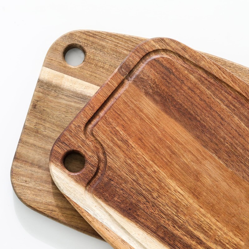 Acacia Wood Cutting Board, Reversible Small Cutting Board with Juice