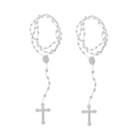 YuanHolumid 2Pcs White Plastic Rosary Beads Luminous Necklaces Catholicism Prayer Religious Jewelry, Cross Necklace for Women, Cross Necklace for Men,Women's Chain Necklaces,Jewelry
