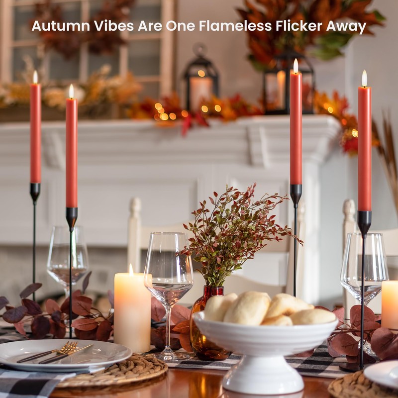 Velsyn Terra Cotta Flameless Taper Candles with Remote and Timer,