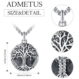 ADMETUS Tree of Life Urn Necklaces for Ashes 925 Sterling Silver Ash Necklace Cremation Jewellery for Men with 2.5 mm 22 Inches + 2 Inch Rolo Chains, Sterling Silver, No Gemstone