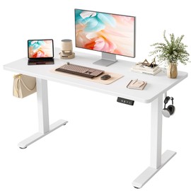 TIQLAB Electric Standing Desk,47 * 24 Inches Adjustable Height Stand up Desk, Sit Stand Home Office Table with Splice Board, White