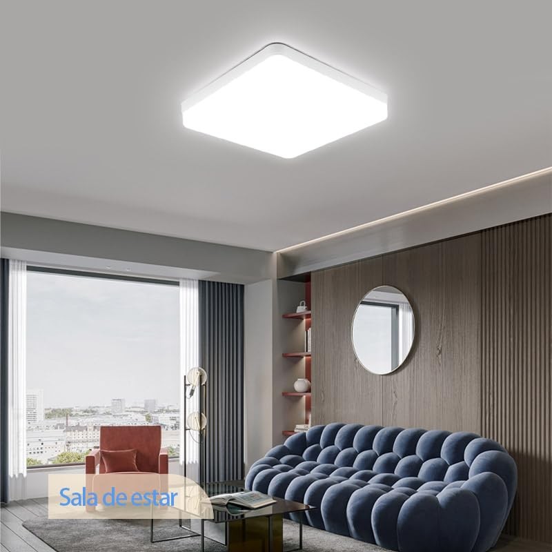 SILAMPDI Lámpara de Techo Cuadrada Blanca 30cm, 48W 6500K Para