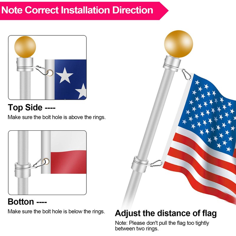 BONWIN 1.25" Flag Pole Rings, 2 Pcs Anti Wrap Flag