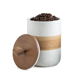 Miamolo Coffee Container Jar with Lid, Ceramic Kitchen Food Storage Jars for Spice Sugar Cookie, Stackable Decorative Jars for Coffee Bar, White & 28oz