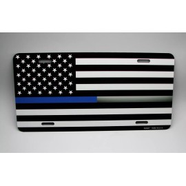 DIGIART INTERNATIONAL THIN BLUE LINE THIN SILVER LINE AMERICAN TACTICAL FLAG METAL CAR LICENSE PLATE