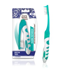 GuruNanda Folding Toothbrush with Built-in Cover, Perfect for Travel, Hiking & Camping, Compact & Portable, On-The-go Toothbrush with Soft Bristles & Ergonomic Handle, for Adults & Kids (1 Count)