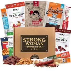 Strong Woman Protein Box – High Protein Snack Variety Pack with Grass-Fed Beef Jerky, Turkey Jerky, Meat Sticks & Nuts, Low Carb Keto Healthy Snacks Sampler, Gift for Men & Women