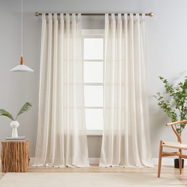 VOILYBIRD Natural Linen Semi Sheer Curtains Tab Top Light Filtering Elegant Curtains & Drapes for Living Room 52 x 90 Inch Length, Set of 2 Panels