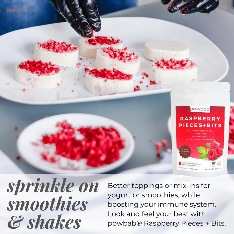 powbab Raspberry Pieces + Bits. Freeze Dried Raspberries for Baking