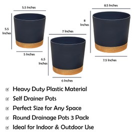 RUBBER BOND Plastic Plant Pots 3 Pack - Modern Indoor/Outdoor Planters for Home Decor - Weather-Resistant Flower Pots - Ideal for Stylish Garden and Patio Decor (Grey Round)