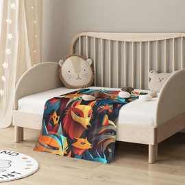 E-RIDES Small Blanket - Cartoon Wolf Blanket Throw for 76x100CM Nursery, Toddlers and Pets, Cozy and Warm, Ideal for Cribs and Pet Beds - Perfect Newborn Baby Gift