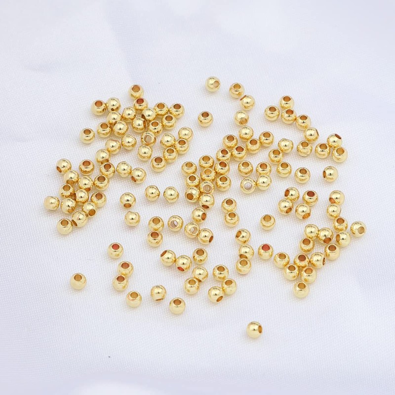 BEADIA 14K Gold Plated Round Spacer Beads 3mm 300pcs for