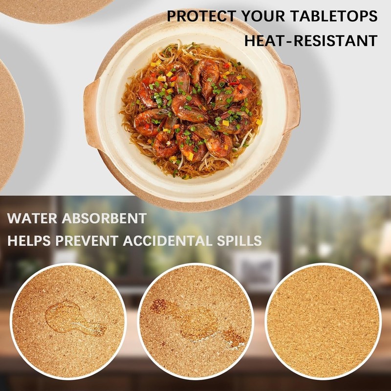 Cobenga Cork Coasters, 6 Pack Thick Cork Mats for Hot