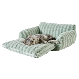 Hollypet Cat Bed Fluffy Plush Mutifuctional Double-Layer Soft Pet Couch Orthopedic Sofa Nest Beds for Small Cats and Dogs, Light Green (21x15x8 inch)