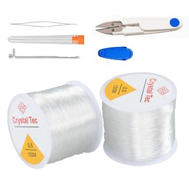 FYHJTRT 2 Pack Elastic Bracelet String Cord - Premium Jewelry Making Kit with Scissors & Bead Needles (0.5mm, White, 656FT)