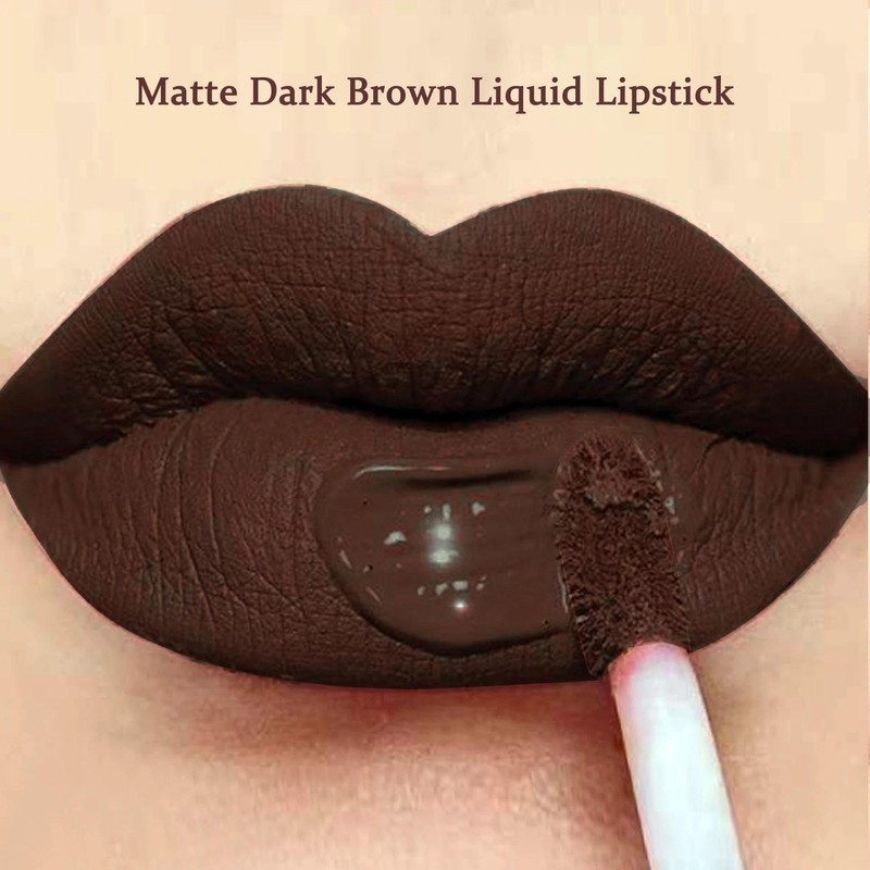Matte Dark Brown Liquid Lipstick for Women - Long Lasting,
