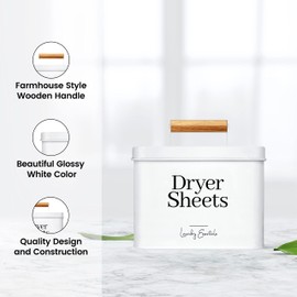 Modern Farmhouse Dryer Sheet Holder for Laundry Room Decor and Accessories, Metal Dryer Sheet Container for Laundry Decor, Dryer Sheet Dispenser for Laundry Room Organization (White)