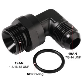 Podavelle 10AN Male Flare to 12AN -12 ORB O-ring Boss 90 Degree Swivel Fitting Adapter Aluminum Black