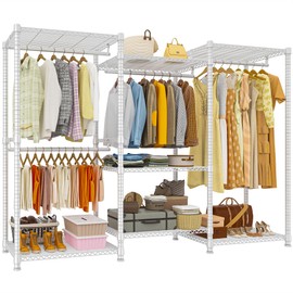 Raybee Heavy Duty Clothes Rack Load 900Lbs, Clothing Rack for Hanging Clothes for Bedroom 77" H x 69'' W x 16'' D,White