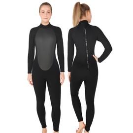 REALON Full Wetsuit Mens Womens 4/3mm Neoprene Diving Scuba Triathlon Wet Suits Cold Water Keep Warm Back Zipper Long Sleeve Thermal Swimsuit