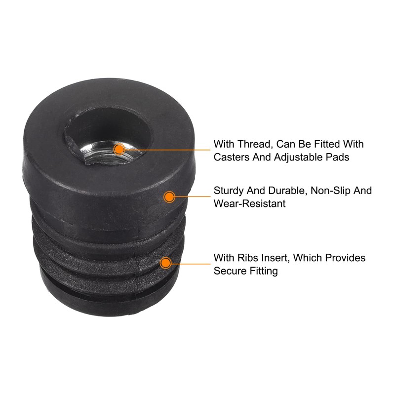 Sourcing Map 8Pcs M8 Threaded Plastic Black Tube End Cap