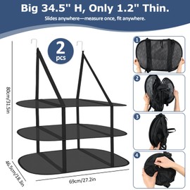 MiToBeLe 2Pcs Over The Door Drying Rack with 4 Hooks,3 Tier Sweater Drying Rack with Fixed Webbing,Large Folding Mesh Clothes Drying Rack for Dorms,Bathrooms and Bedroom(Black)