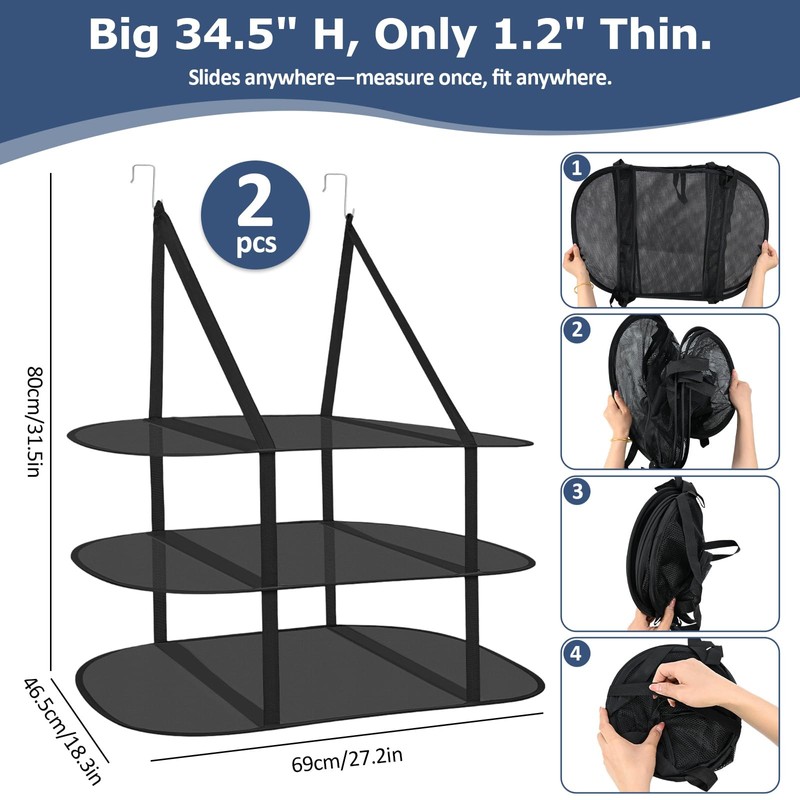 MiToBeLe 2Pcs Over The Door Drying Rack with 4 Hooks,3