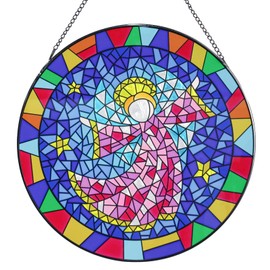 VCUTEKA Christmas Hanging Window Indoor Decoration - Angel Stained Glass Wall Art Decor 12’’ Hand-Painted Glass Panel Hanging Christmas Ornaments Home Xmas Decor for Grandma Gift