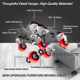 MYUEA Furniture Dolly 5 Wheels Heavy Duty with Removable Side Guards,3307 Lbs Capacity,360° Rotating Wheels & Tail Brake,Furniture Movers Lifter Tool with Wheels for Appliances,Sofas,Beds,Pianos