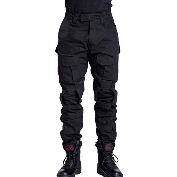 TRGPSG Men's Hiking Pants, Ripstop Camo Cargo Pants, Multi-Pocket Casual Work Pants WG3F Black 34