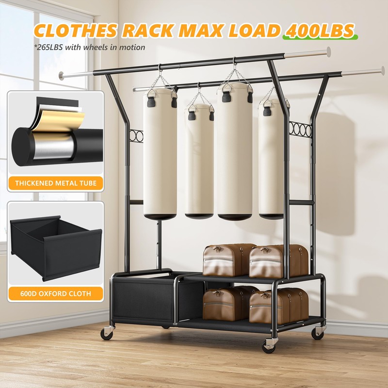 Raybee Clothes Racks for Hanging Clothes with Shelves 400LBS, Adjustable