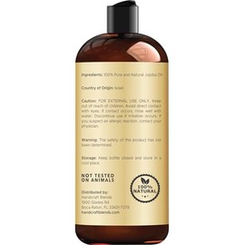 Handcraft Blends Aceite de jojoba de 16 onzas líquidas | prensado en frío | 100% puro y natural | Aceite portador de grado premium | Cabello | Piel | 