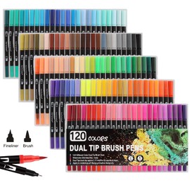 Funnasting Dual Tip Brush Pens, Colouring Pens 120 Colors Dual Brush Pens Art Markers with Flexible Nylon Brush Tip & Fineliner Tip for Colouring/Drawing/Sketching/Painting