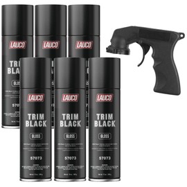 LAUCO Trim Black Gloss 13 oz. Automotive Spray Paint Can with Gun - Pack of 6 - Black Car Spray Paint with Gloss Finish - Designed for Plastic, Aluminum, Steel and Stainless Steel