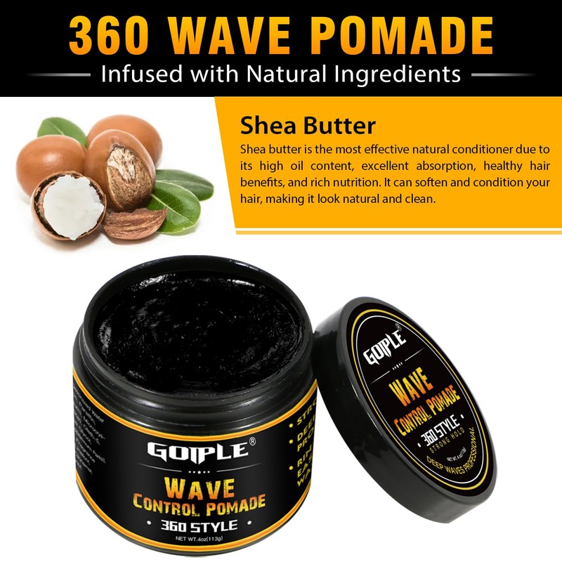 Natural Wave Pomade for Men Strong Hold, Easy Wash -