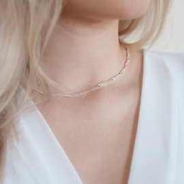 Materia, K95, Women's Fine Singapore Chain, 3 mm, Flat, Diamond Cut, 925 Silver, Silver