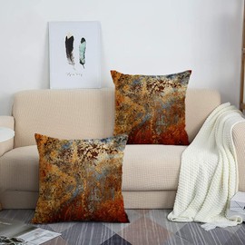 WWOOPLL Set of 2 Cushion Covers 45x45cm, Brown Rust Colorful Metal Rusty Steel Home Decor Pillowcases Throw Cushions Pillow Covers for Living Room Sofa Couch Bed, 18x18 Inch