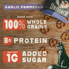 Kindling Protein Pretzels - Garlic-Parmesan | Protein-Packed Snack Size Bags | Kosher | 8-9g Protein Per Serving | No Artificial Flavors, Soy-Free | Lunches, Office Snacks, & On-the-Go | 16-Count (1.06oz Bags)