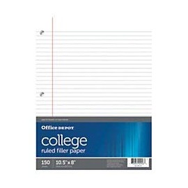 Office Depot - Filler Paper - Notebook Filler Paper, College-Ruled, , 3-Hole Punched, White - Paper - 10.625" x 8.1" x 0.4"