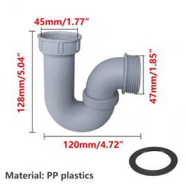 Qrity 1 x siphon kitchen sink, kitchen drain set, anti-odour U-bend, internal thread 45 mm, external thread 47 mm, for sink