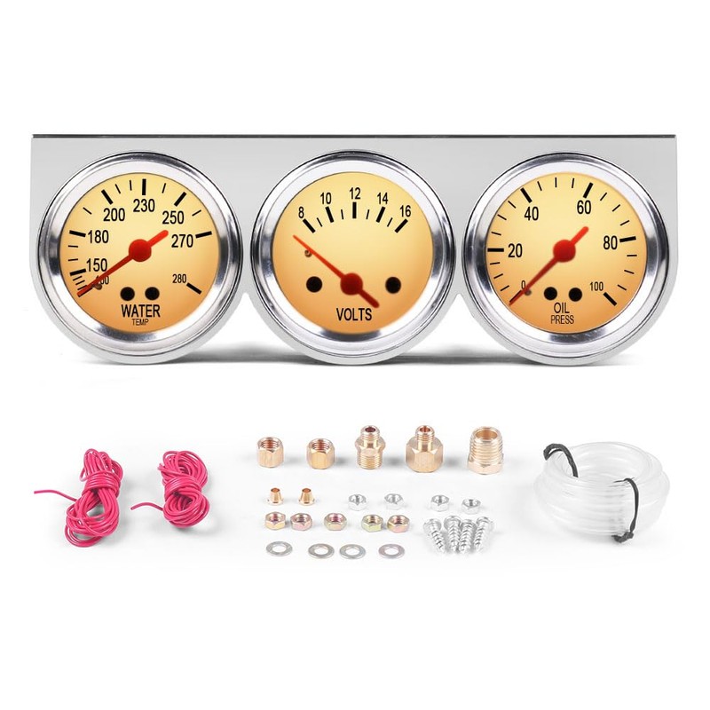 Dyno Racing 2inch 52MM Triple Gauge kit Volt Meter Water