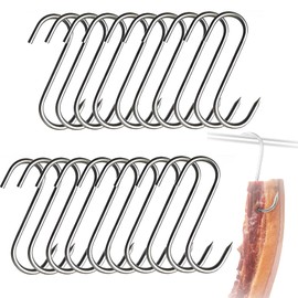 ZXNJA Pack of 20 Meat Hooks, S Hooks, Butcher Hooks, Stainless Steel, Smoking Hooks, S Hooks, Small, for Chicken, Ribbed Smoking (15 cm)