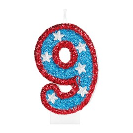 iNINGER Red 9th Birthday Candle Hero Blue Birthday Candle 3D Number 9 Candle for Red Blue Birthday Number Candles American Flag Perfect for Independence Day and Captain Party Supplies