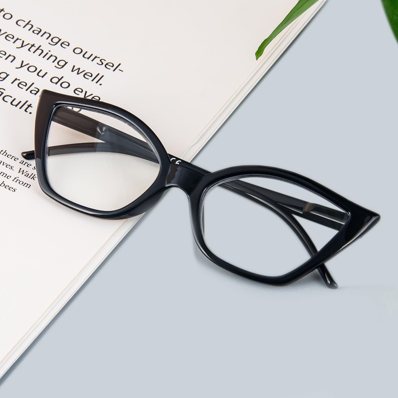 Kodilin Lesebrille für Damen, Anti-Licht, blaues Katzenauge, PC-Brille mit Federscharnier,