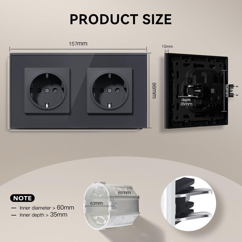 BSEED Schuko Socket Double EU Standard Single Wall Socket Crystal