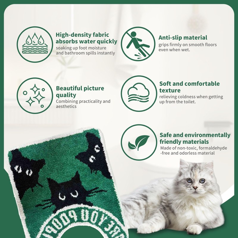 Funny Black Cat U Shaped Toilet Rug 24x20 Inch, Machine